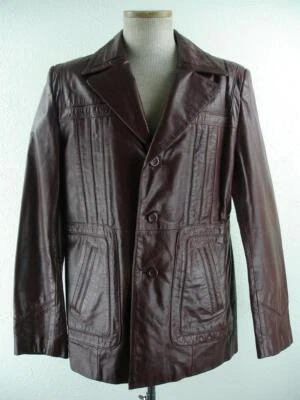 Para hombres M L Talla 40 De Colección Años 70 Cuero Loft Marrón Cuero Disco Chaqueta Abrigo Piel Sintética Foto 1 de 4