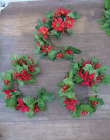 3 -Vintage Christmas Candle Ring Wreaths- Silk Poinsettias