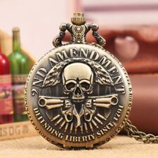 Antique Full Hunter Skull Design Unisex Quartz Pocket Watch Necklace Chain Gift