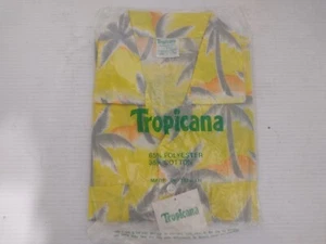 Tropicana Vintage Hawaiian Shirt Yellow Gray Palms Size L Made in USA 50/50 90s - Picture 1 of 4