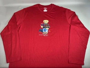 New Polo Ralph Lauren Christmas Bear Adult 2XL Red Long Sleeve Crewneck Shirt - Picture 1 of 6