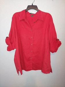 Lauren Ralph Lauren 100% Linen Long Roll Up Sleeve Button Down Shirt Red 2X - Picture 1 of 9