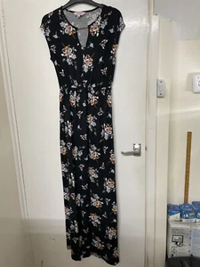 Maternity Dorothy Perkins Size 8 Long Black Floral Maxi Dress With Tie - Picture 1 of 5