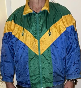 Wear 2B Seen Unisex Vintage Blue Green Gold Nylon Zip Up Jacket/Windbreaker 2X - Picture 1 of 5