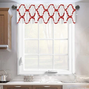 Moroccan Rod Pocket Valance Curtain, 52x18 Inch, Off White/Red, 1 Panel - Picture 1 of 13