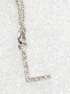 14k Solid White Gold Diamond Pendant Necklace Letter L Italian 16 Inch Chain - Picture 1 of 9