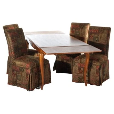 French Louis XV Style Oak Parquetry Draw-Top Dining Table & 4 Tall Back Chairs - Image 1 of 4