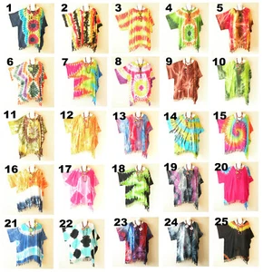 KG23 Tie Dye Summer Women Plus Kimono Poncho Hippy Women Blouse Top up to 5X - Picture 1 of 26