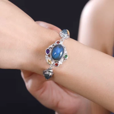 Brazalete Jardín Celestial Labradorita y Multi Gema 19.35ct en Platino Bond Foto 1 de 4