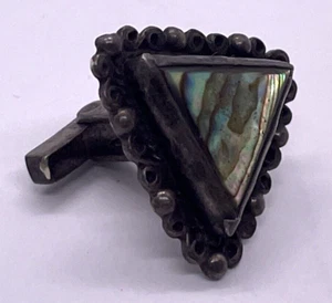 Vintage: 1 Cuff Link Sterling Silver, w Triangle Abalone Shell - Picture 1 of 16