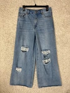 Almost Famous Wide Leg Jeans Womens Size 9 Blue Denim Distressed Grunge Street - Picture 1 of 11