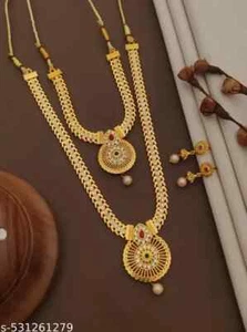 Vergoldete Jhumka Ohrringe Indischer Bollywood Halsreif Halskette Set Brautschmuck - Bild 1 von 5