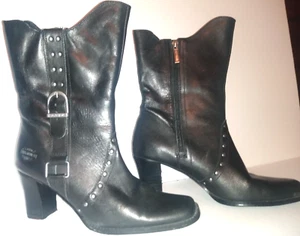 Harley Davidson Black Leather Johanna D83571 High Heel Women Boots Size 8M - Picture 1 of 9