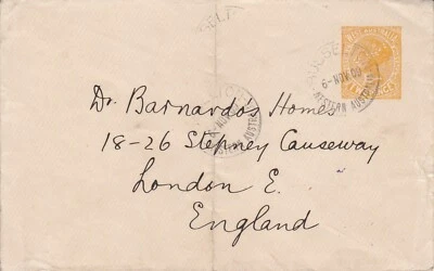 WA16) Western Australia 1909 2d Yellow Small Postal stationery envelope cancelle - Image 1 of 2