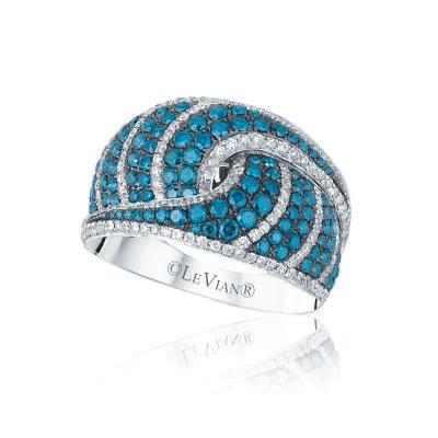 LeVian 14K White Gold G-H VS2 Blue Diamond 1.80 cts Swirl Cocktail Ring Size 7 - Image 1 of 4