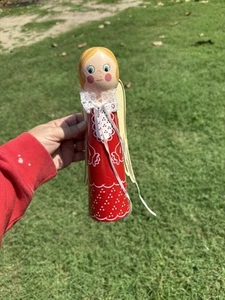 Handbemalter Engel Holz rot Weihnachten Urlaub 9 Zoll - Bild 1 von 12