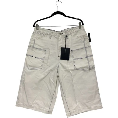 Sean John Mens Y2K Flat Front Cotton Denim Baggy Half Shorts Size 32 White NWT - Image 1 of 4