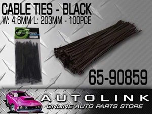 CABLE TIES 100 PACK 203mm x 4.6mm BLACK WEATHER RESISTANT UNIVERSAL WIRE ZIP TIE - Picture 1 of 3