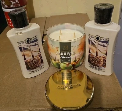 NUEVO Juego de 3 velas Goose Creek PAQUETE MANZANA CARNAVAL 🍎 PRODUCTOS TAMAÑO COMPLETO Foto 1 de 4