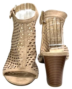 LIZ CLAIBORNE GEMMA 10 TAN DIAMOND CUT PEEP 025-7092 SHOE 3" HEEL PREOW PRIORITY - Picture 1 of 7