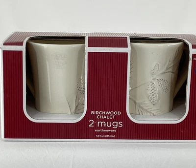 Target Birchwood Chalet Pinecone Set of 2 Coffee Mugs 12 0z. NEW IN BOX
