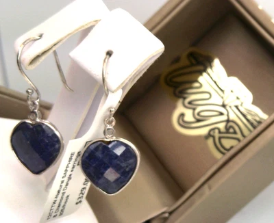 $329-12CT натуральный необработанный сапфир + бриллиант сердце 12 мм подвеской серьги 925 - Изображение 1 из 4