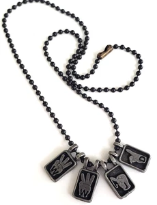 Vintage WWJD Sign Language Pewter Charm Necklace 16" Black Enamel Ball Chain - Picture 1 of 5
