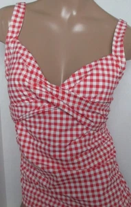 LANDS END Red Gingham V-Neck Wrap Tankini Swimsuit Top Womens 4 NEW - Picture 1 of 9