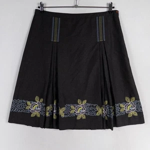 Liz Claiborne Skirt Womens 12 Charcoal Boho Folk Embroidered Floral Hem Pleated - Picture 1 of 9