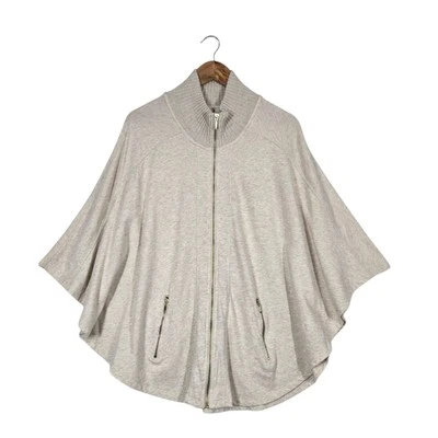 Zenergy by Chico's Cape Poncho sz 1 (M) Beige Oatmeal Zip Front Ribbed Neck  - Image 1 of 4