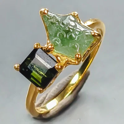 Handmade Natural Tourmaline Ring 925 Sterling Silver Size 6 /R440362 - Image 1 of 4