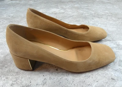 Talbots Pumps Womens 10 Tan Suede Gold Trim Block Heal Comfort Dressy - Image 1 of 4