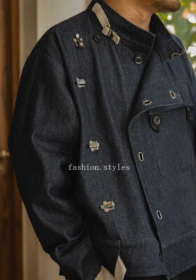 Men's Denim Swedish Motorcycle Jacket Hunting Coat Sweden Army Dispatch Jacket - Image 1 of 4