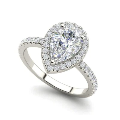 Pear Cut 2.58 Carat VS1/F Diamond Engagement Ring Pave Halo - Image 1 of 4