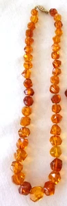 Vintage Hexagonal Genuine Amber Beads Knotted 18" Necklace 14K Gold-Filled Clasp - Picture 1 of 3