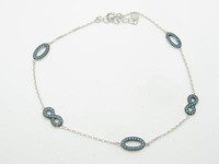 Platinum Sterling Silver White Sapphire 9 Round Halo Bezel Dangle Anklet 11" L Platinum Sterling Silver White Sapphire 9 Round Halo Bezel Dangle Anklet 11" L