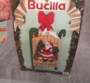 1991 Vtg Bucilla Santa's Sled Cross Stitch Kit #61153 Card Holder Holiday Decor - Picture 1 of 5