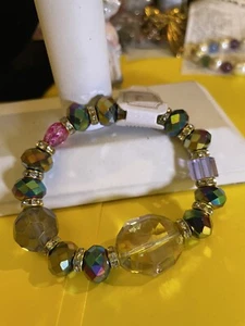 Vtg Chloe Colorful Mirror Chunky Bead Crystal Bracelet Gorgeous! - Picture 1 of 5