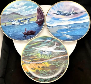 VTG THREE PAN AM PIONEER FLIGHTS DECORATIVE COLLECTOR'S PLATES 8.5" c1980 vg - Picture 1 of 14