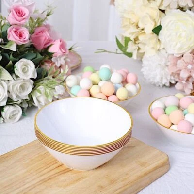 24 White Disposable Plastic Dessert Ice Cream BOWLS Gold Trim Party Decorations - Image 1 of 4