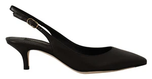 DOLCE & GABBANA Shoes Black Leather Slingbacks Heels Pumps EU37 / US6.5 RRP $800 - Picture 1 of 11