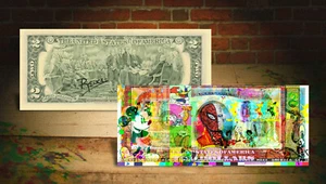 CARTOONS Spiderman Flintstones MAGA Genuine Tender $2 US Bill SIGNED by Rency - Picture 1 of 3
