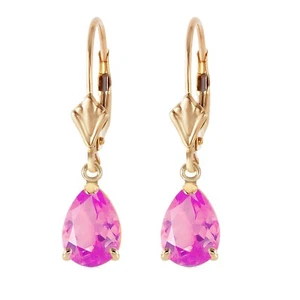 14K. SOLID GOLD LEVERBACK EARRING WITH PINK TOPAZ (Yellow Gold) - Picture 1 of 5