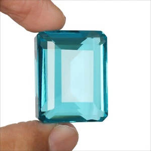 Large Swiss Blue Topaz 88.00 Ct Emerald Faceted Cut Loose Gemstone Gift 4 Women - Picture 1 of 3