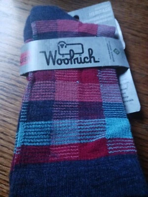 Woolrich Calcetines Grandes LG L Cuadros Lana de Cordero Merino Mujer Hombre Crew Azul Rojo Foto 1 de 4
