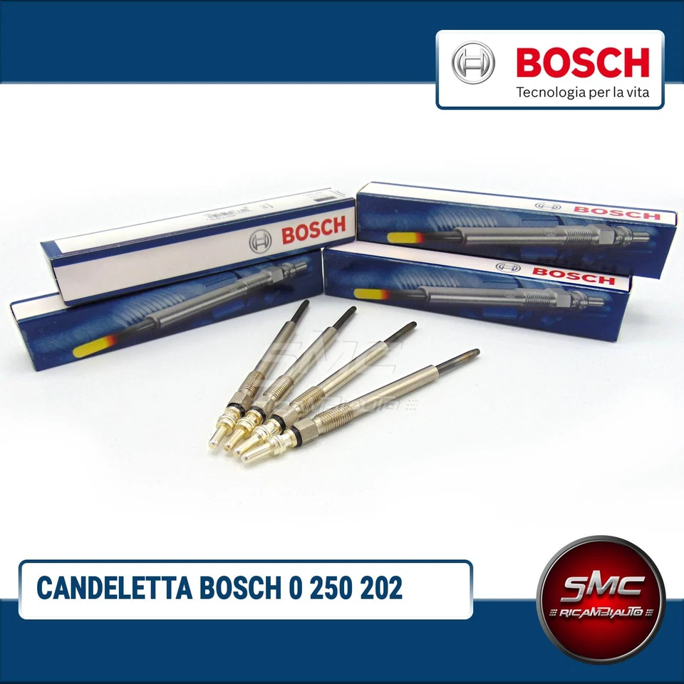 KIT 4 CANDELETTE BOSCH FIAT GRANDE PUNTO (199) 1.3 D Multijet KW 55 CV 75 - Imagen 1 de 4
