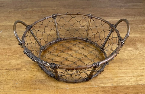 Rustic Round Chicken Wire Twig Branch Wood Basket Cover