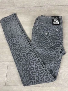 NWT Boutique Miss Me Cargo Girls Gray Leopard Jeans Size W 26 L 33 Skinny $109! - Picture 1 of 7