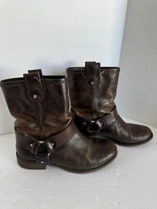 Giani Bini Brown Leather Biker, Rustic Style Ankle Boots Women Sz 6.5 Round Toe - Picture 1 of 7