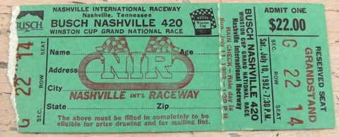 1982 NASHVILLE RACEWAY TICKET BUSCH 420 WINSTON CUP RACE DARRELL WALTRIP  WIN Cover